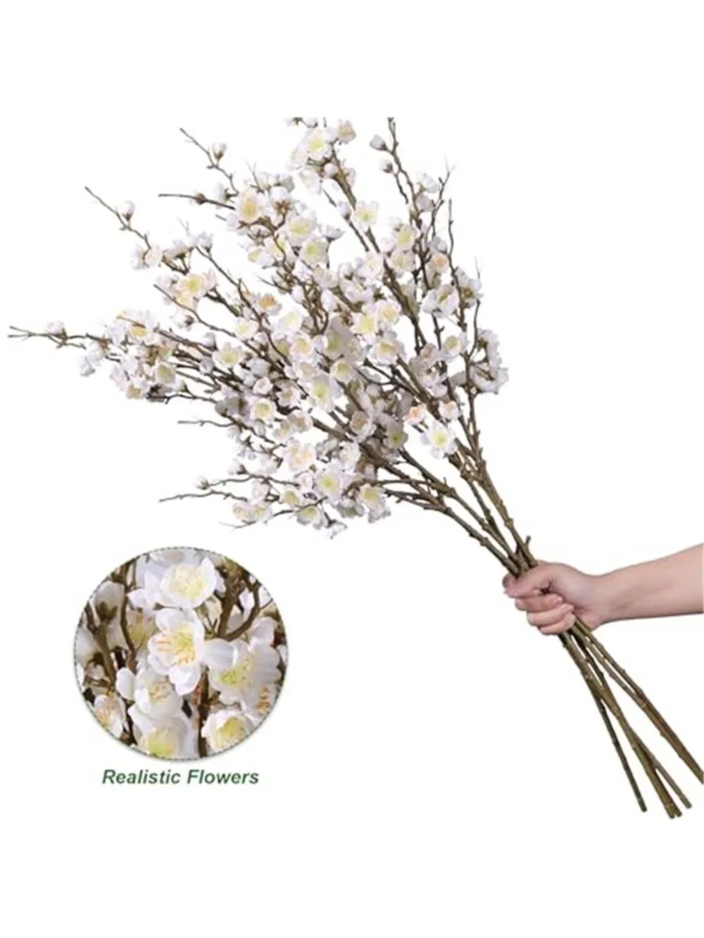 Artificial Cherry Blossom Branches Faux Silk Flowers 6 Pack Wedding Decor White